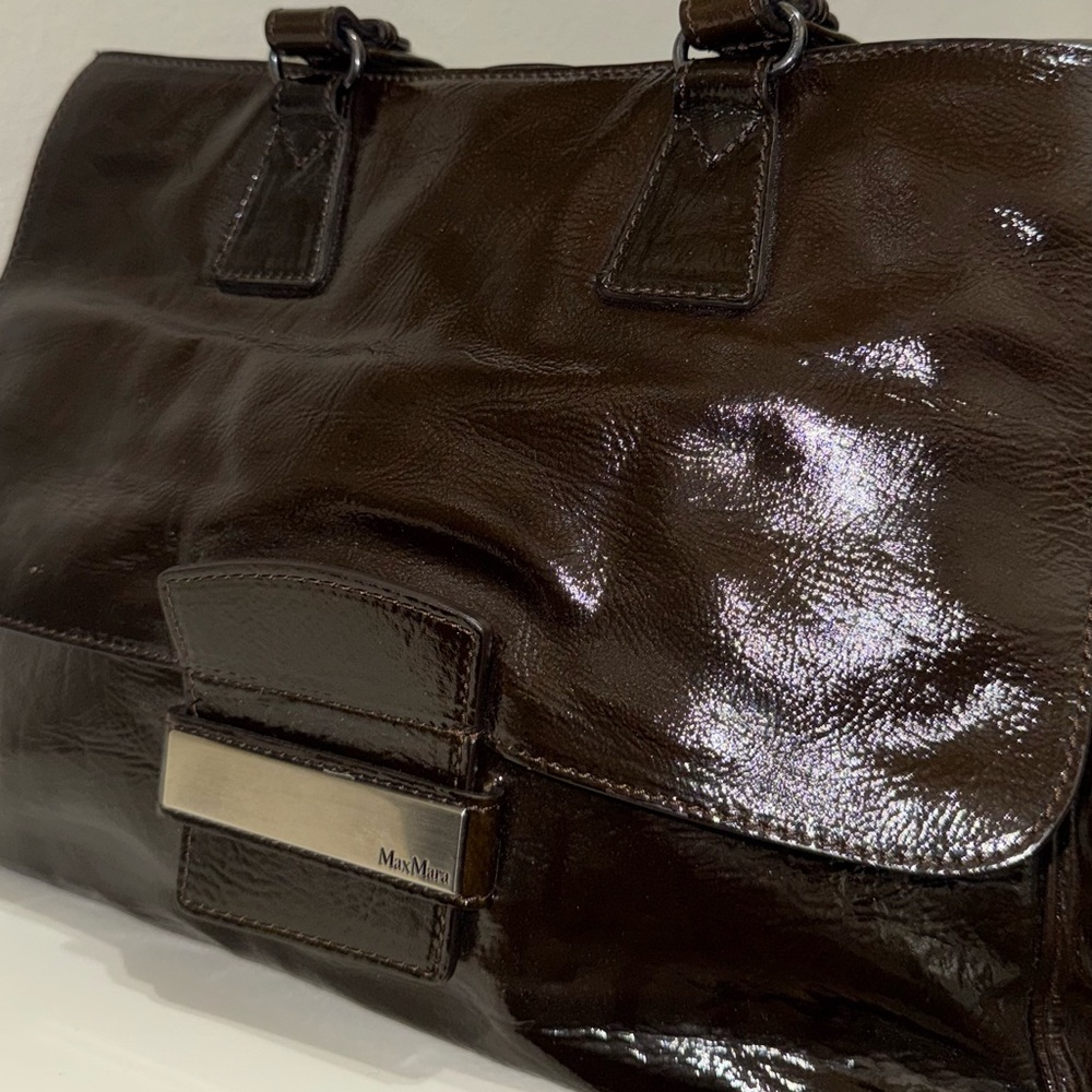 MaxMara Glossy Dark Brown Shoulder Bag